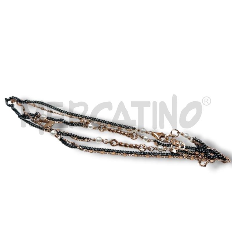 COLLANA ARG 925 DUE FILI PERLINE ROSE GOLD NERO | Mercatino dell'Usato Rivoli 2