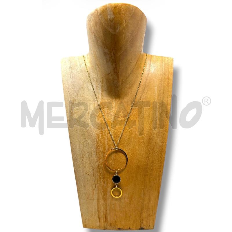 COLLANA MARLU ACCIAIO DORATA CERCHI NERO MADRE PERLA | Mercatino dell'Usato Rivoli 1