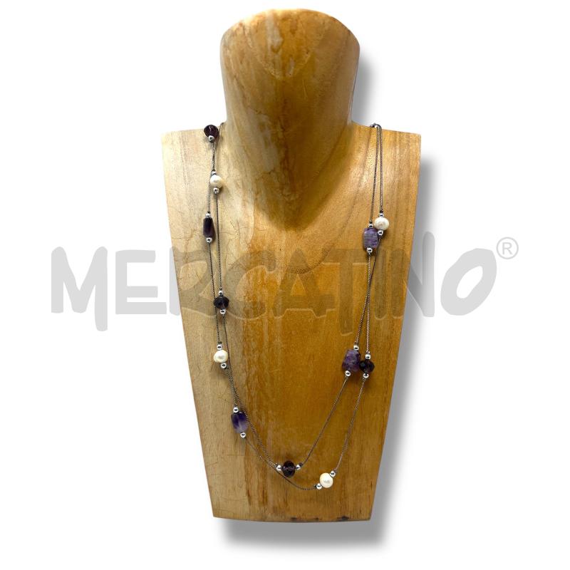 COLLANA PERLE DI FIUME E AMETISTA 70CM | Mercatino dell'Usato Rivoli 1
