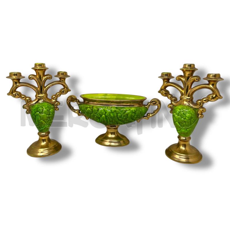 COPPIA CANDELABRI CON VASO OVALE CAL LUCCA VERDE DORATO | Mercatino dell'Usato Rivoli 1