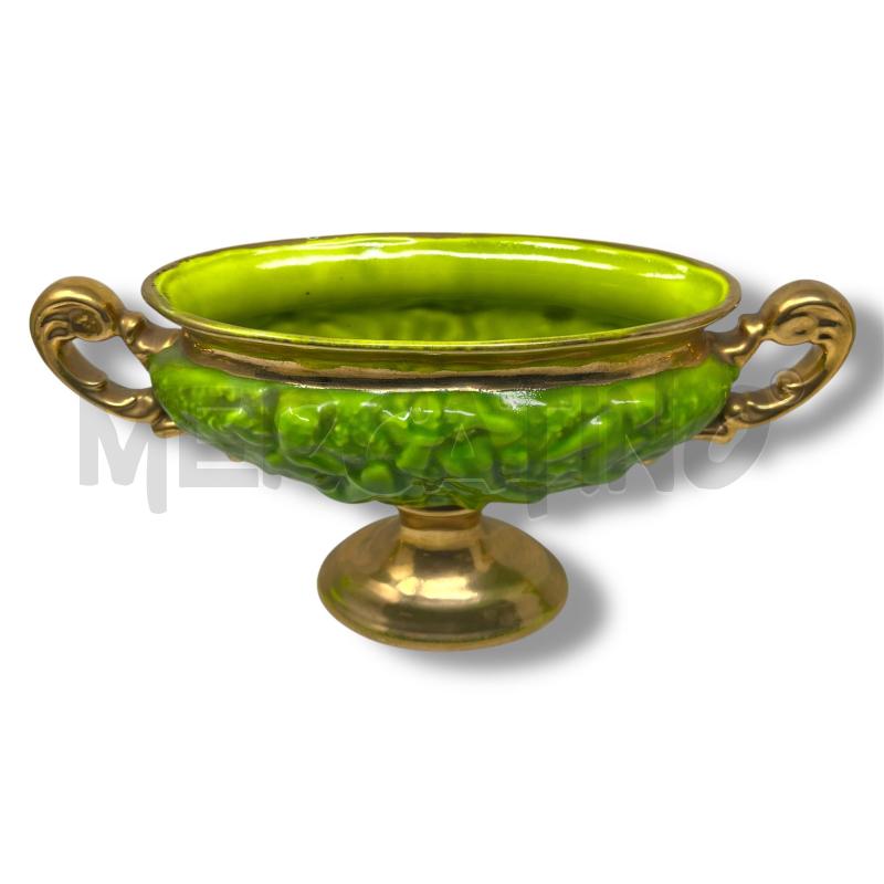 COPPIA CANDELABRI CON VASO OVALE CAL LUCCA VERDE DORATO | Mercatino dell'Usato Rivoli 2