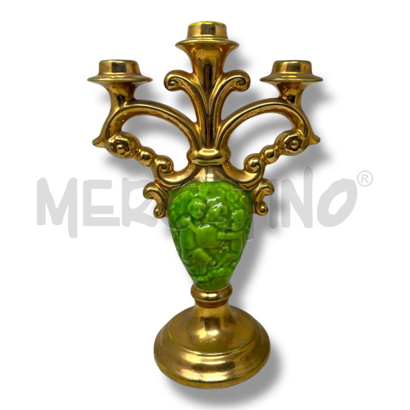 COPPIA CANDELABRI CON VASO OVALE CAL LUCCA VERDE DORATO | Mercatino dell'Usato Rivoli 3