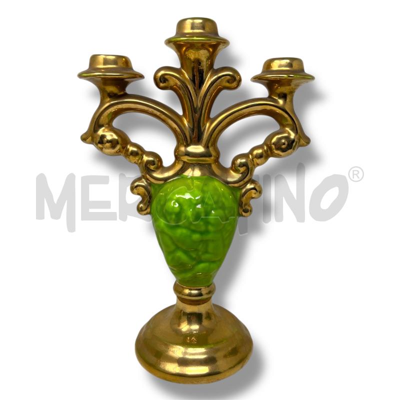 COPPIA CANDELABRI CON VASO OVALE CAL LUCCA VERDE DORATO | Mercatino dell'Usato Rivoli 4