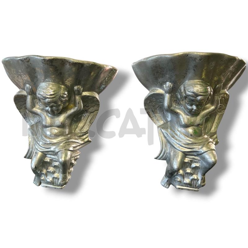 COPPIA PORTA VASI/ACQUASANTIERA ANGIOLETTO VERNICE ARGENTATA 27X25 | Mercatino dell'Usato Rivoli 1