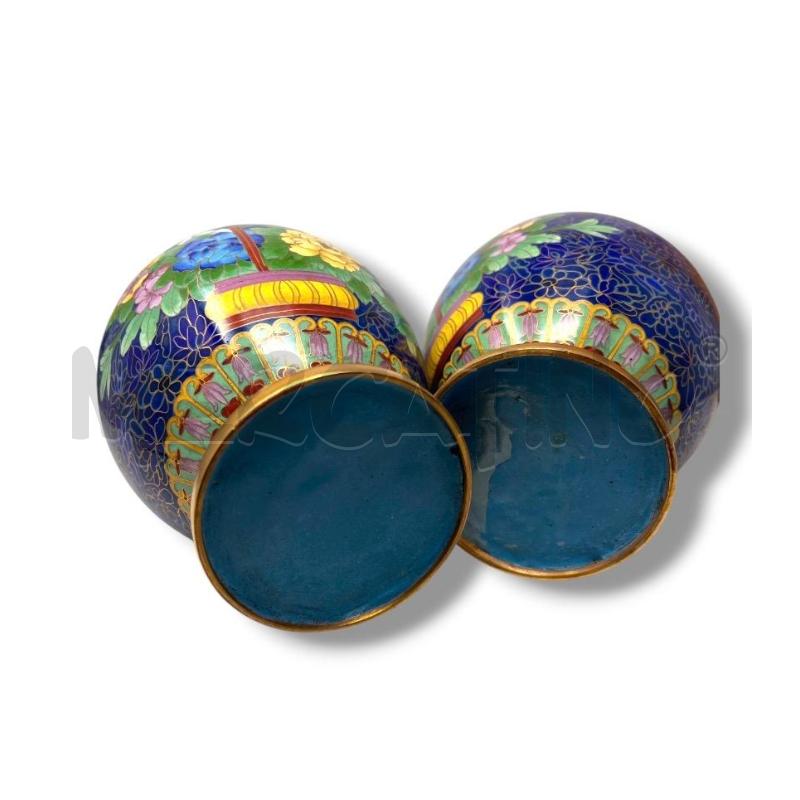 COPPIA VASI CHINA CLOISSONNE MOTIVI FLOREALI FONDO BLU H26 CM   | Mercatino dell'Usato Rivoli 4