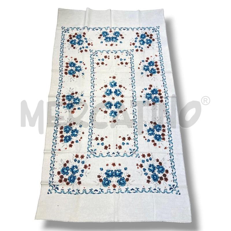 COPRI TAVOLO 215X120 FIORI BLU ROSSI COTONE GREZZO | Mercatino dell'Usato Rivoli 2