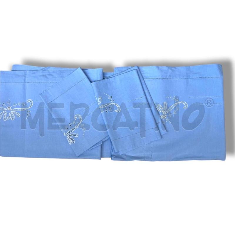 LENZUOLO MATRIMONIALE +2 FED AZZURRO RICAMI LIBELLULA | Mercatino dell'Usato Rivoli 1