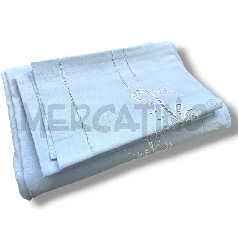 LENZUOLO MATRIMONIALE +2 FED AZZURRO RICAMI LIBELLULA | Mercatino dell'Usato Rivoli 2