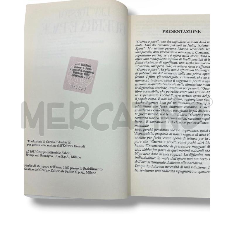 LEV TOLSTOJ - GUERRA E PACE - BOMPIANI - 1987 | Mercatino dell'Usato Rivoli 2