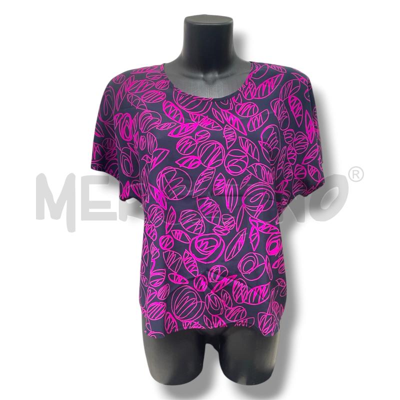 MAGLIA DONNA NERA 100SETA DISEGNI VIOLA  | Mercatino dell'Usato Rivoli 1