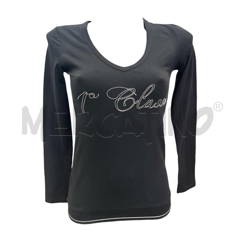 MAGLIA DONNA NERA SCOLLO V LOGO FILO DI PERLINE | Mercatino dell'Usato Rivoli 1