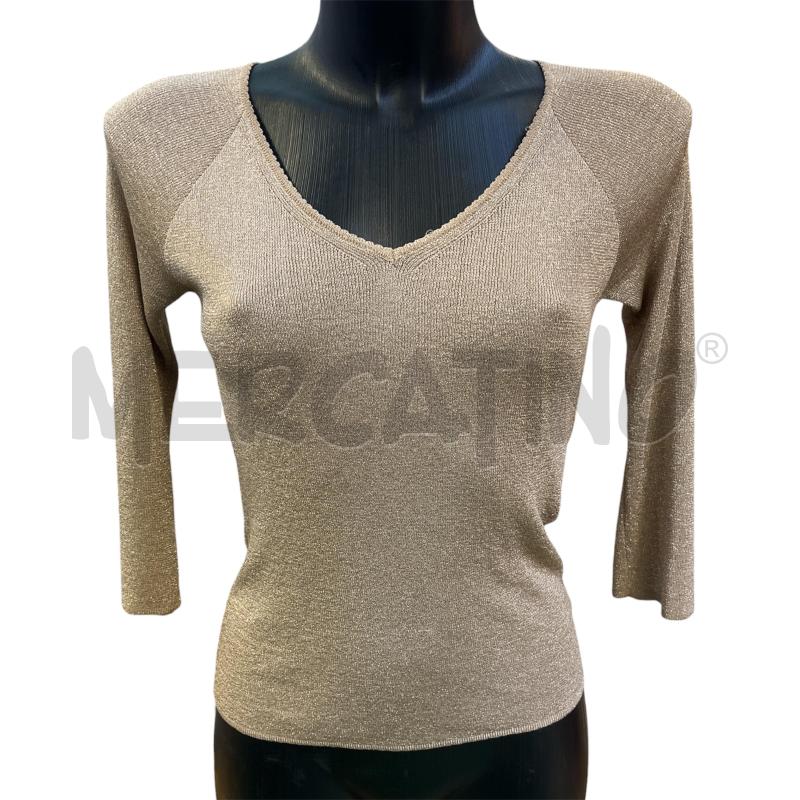 MAGLIA DONNA  MARIA DI RIPABIANCA BEIGE LUREX SCOLLO V | Mercatino dell'Usato Rivoli 1
