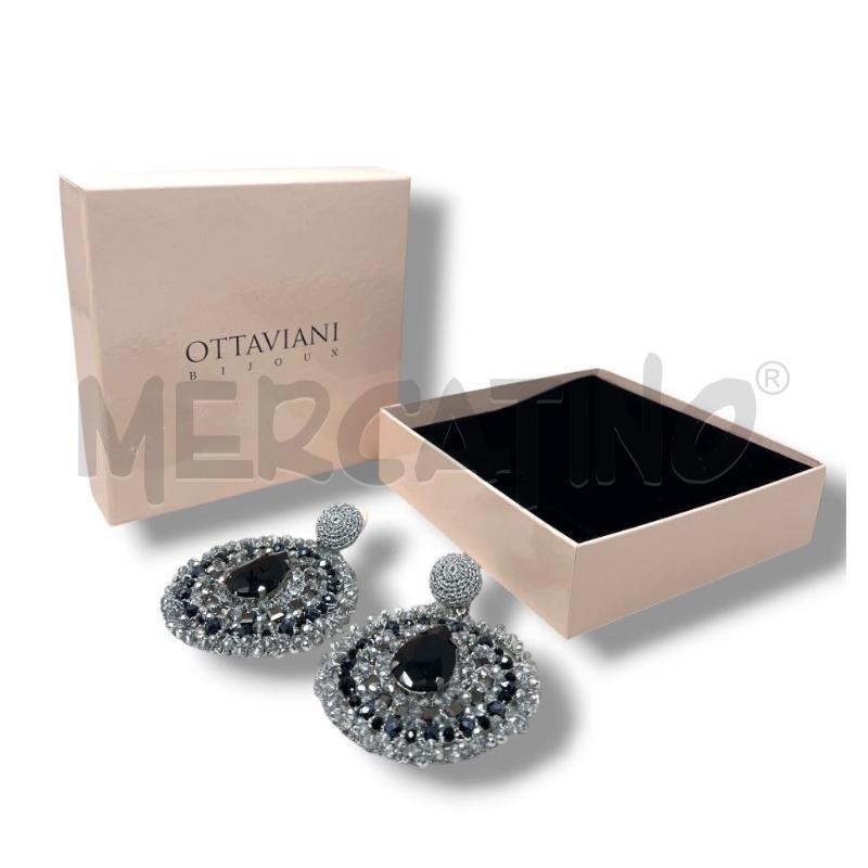 ORECCHINI OTTAVIANI CLIP CHANDELIER CERCHIO RICAMATO NERI ARGENTATI | Mercatino dell'Usato Rivoli 1