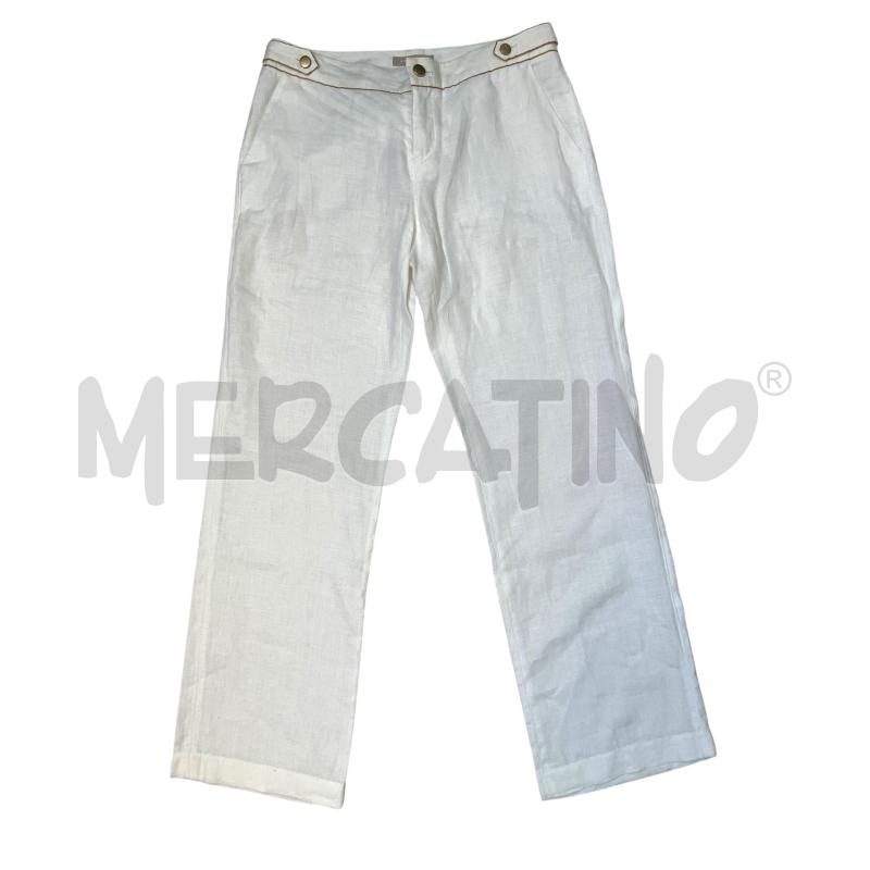 PANTALONE DONNA STEFANEL BIANCO 100 LINO PROFILI DORATI | Mercatino dell'Usato Rivoli 1