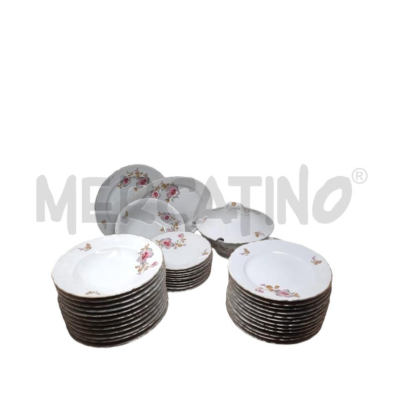 PIATTI SERVIZIO PZ. 12+12+10+4 DURKEN FIORE ROSA GRIGIO | Mercatino dell'Usato Rivoli 1