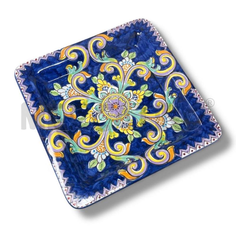 PIATTO DA PORTATA RAVECCO CERAMICA SMALTATA BLU MOTIVO FLOREALE 31X30.5 | Mercatino dell'Usato Rivoli 1
