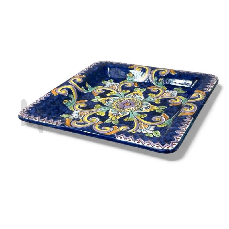 PIATTO DA PORTATA RAVECCO CERAMICA SMALTATA BLU MOTIVO FLOREALE 31X30.5 | Mercatino dell'Usato Rivoli 2