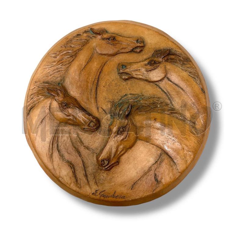 QUADRETTO ROTONDO CAVALLI -PRATERIA- TERRACOTTA 20CM DIAM | Mercatino dell'Usato Rivoli 1