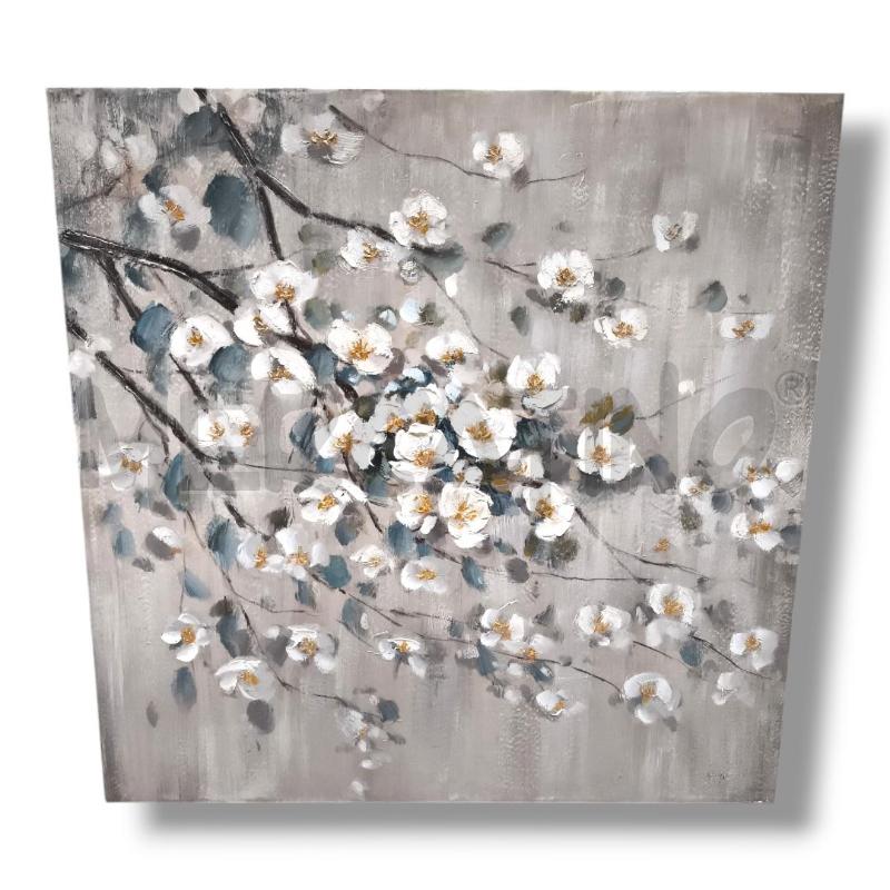 QUADRO CANVAS 100X100 FIORI BIANCHI DORATI  | Mercatino dell'Usato Rivoli 1