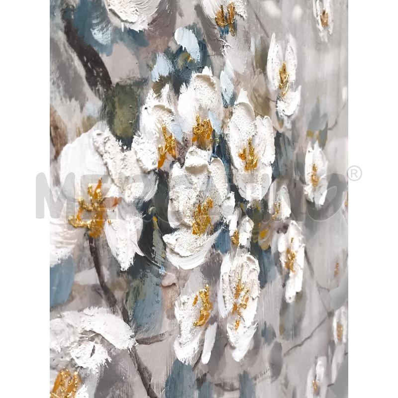 QUADRO CANVAS 100X100 FIORI BIANCHI DORATI  | Mercatino dell'Usato Rivoli 2