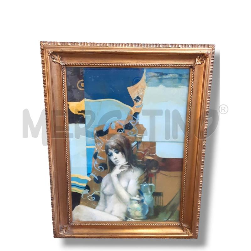 QUADRO GIUSEPPE JACCHINI NUDO DI DONNA SEDUTA BLU DORATO | Mercatino dell'Usato Rivoli 1