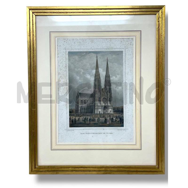 QUADRO L. ROHBOCK WIEN VOTIVKIRCHE 35X28.5 INCISIONE SU ACCIAIO  | Mercatino dell'Usato Rivoli 1