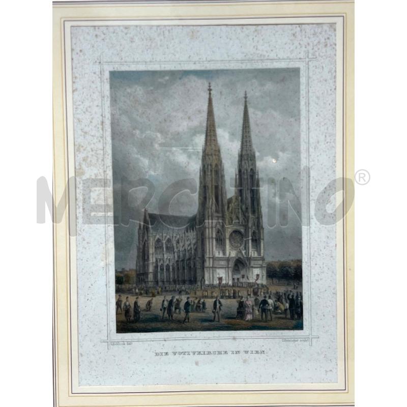QUADRO L. ROHBOCK WIEN VOTIVKIRCHE 35X28.5 INCISIONE SU ACCIAIO  | Mercatino dell'Usato Rivoli 2