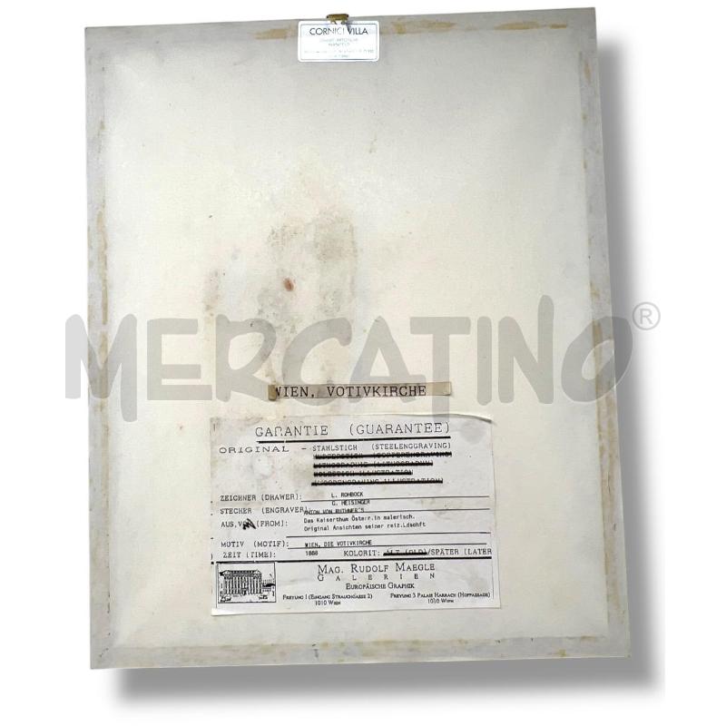 QUADRO L. ROHBOCK WIEN VOTIVKIRCHE 35X28.5 INCISIONE SU ACCIAIO  | Mercatino dell'Usato Rivoli 3