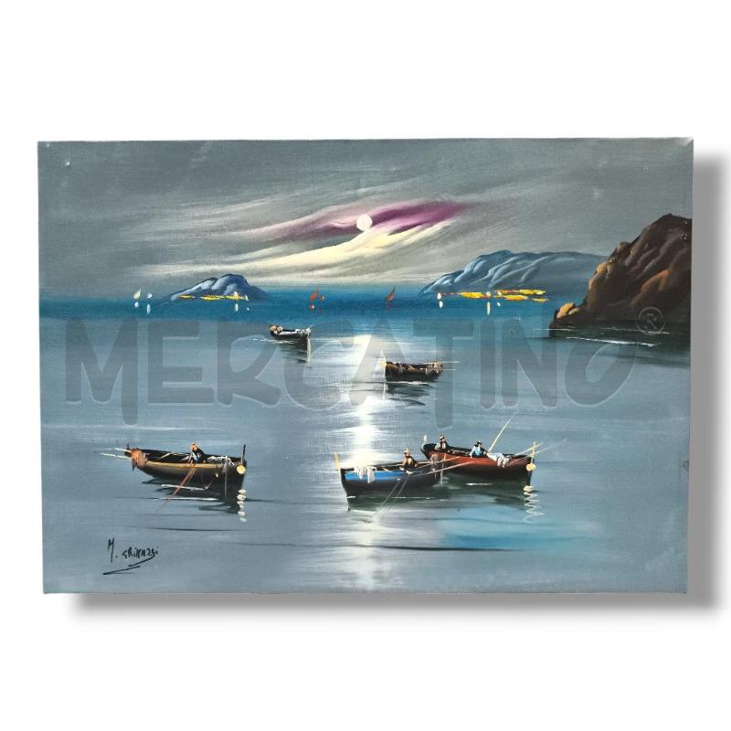 QUADRO M.GRIM BARCHE CHIARO DI LUNA 70 X 49 OLIO SU TELA | Mercatino dell'Usato Rivoli 1