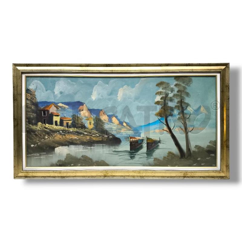 QUADRO VISTA LAGO BARCHE ORMEGGIATE 130X70  | Mercatino dell'Usato Rivoli 1