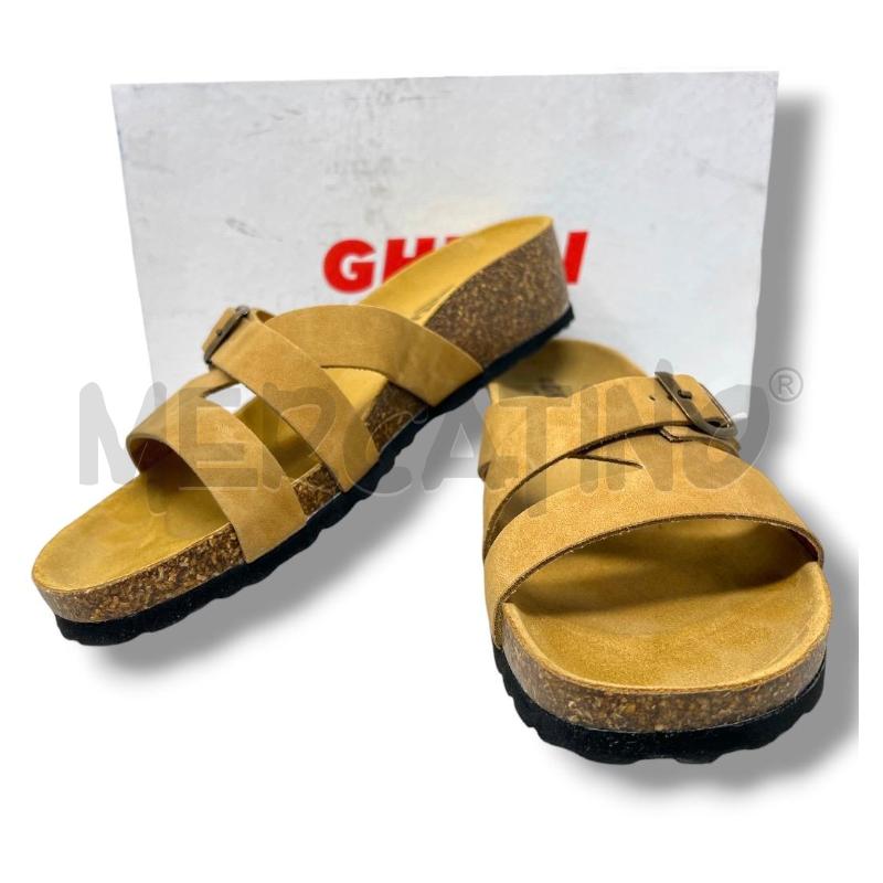SANDALI DONNA GHIBLI ZEPPA SUGHERO PELLE BEIGE FASCIA FIBBIA | Mercatino dell'Usato Rivoli 1