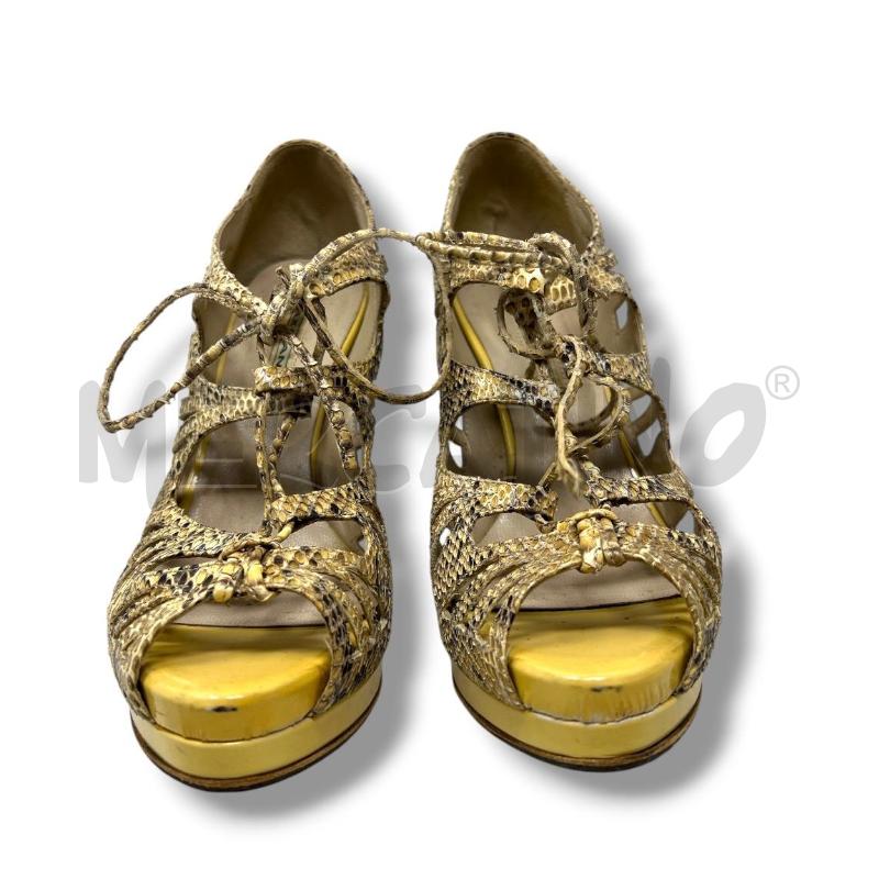 SANDALI DONNA MAX BIANCO PELLE PITONE SENAPE | Mercatino dell'Usato Rivoli 1