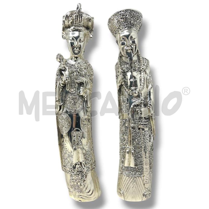 STATUINE COPPIA IMPERATORI CINESI LAMINA ARG 925 27CM CAD | Mercatino dell'Usato Rivoli 1