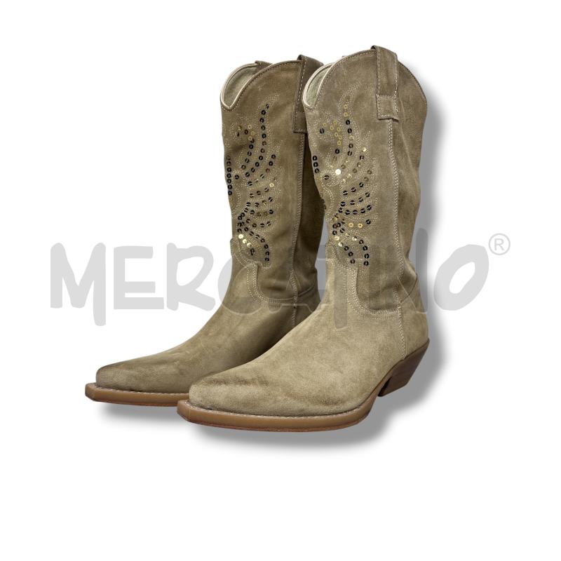 STIVALI DONNA TEXANI BEIGE SCAMOSCIATI PAILLETTES DORATE | Mercatino dell'Usato Rivoli 1
