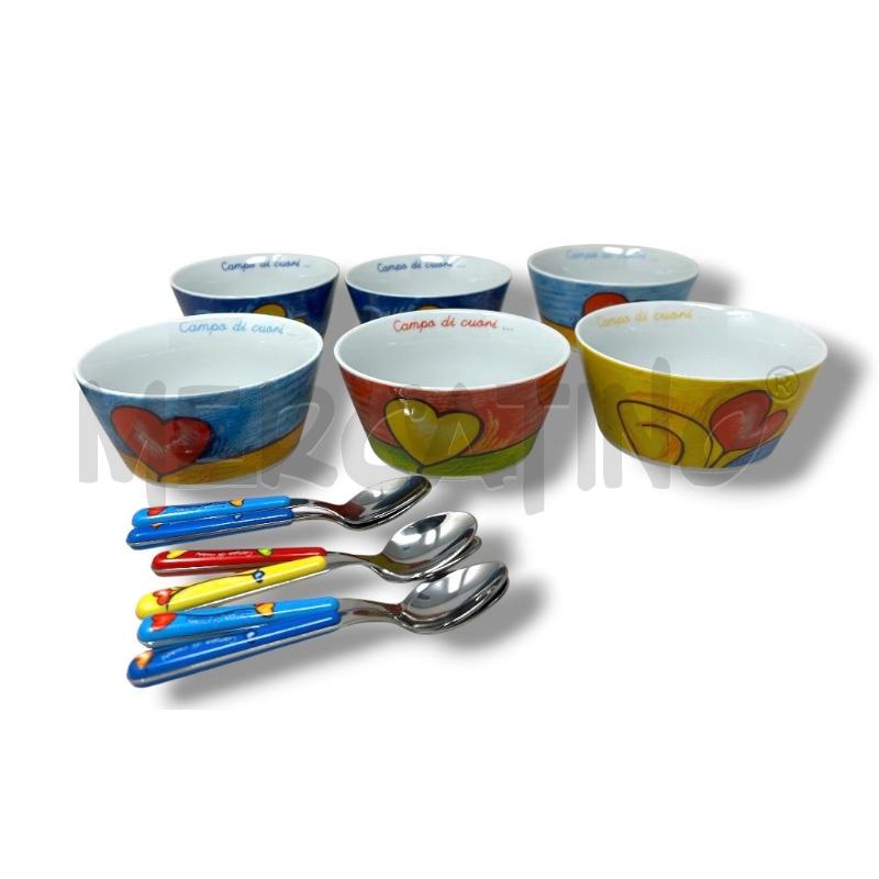 TAZZE PZ. 6 EGAN + 6 CUCCHIAINI CAMPO DI CUORI | Mercatino dell'Usato Rivoli 1
