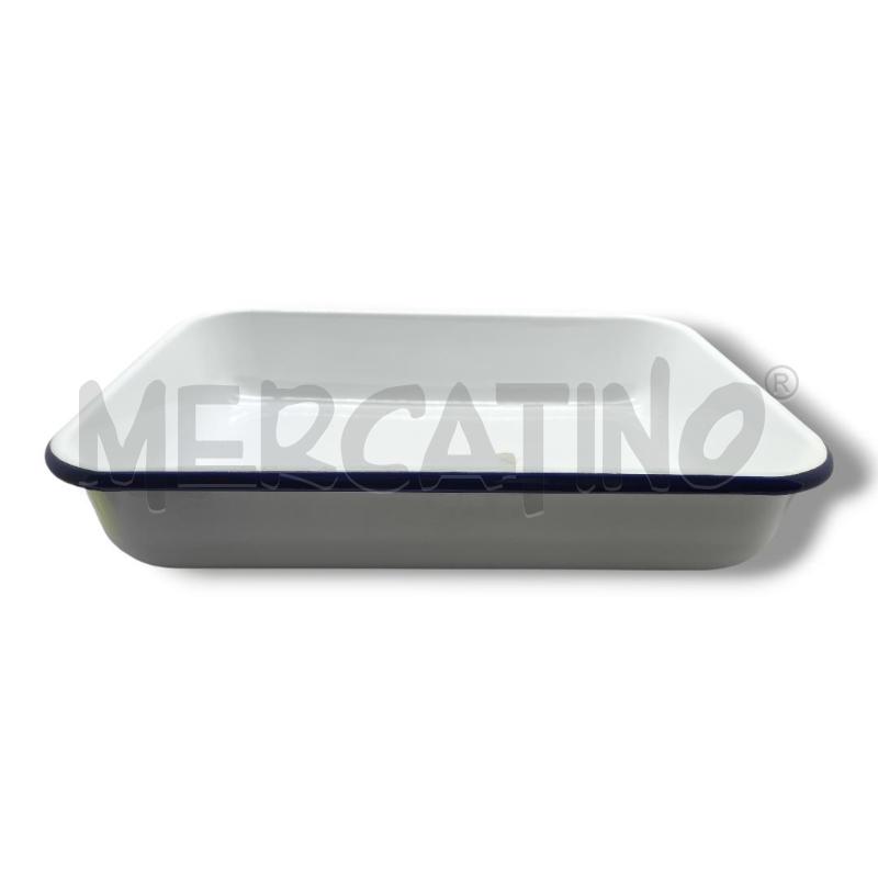 TEGLIA BIANCA BORDO BLU 35X25X H6.5CM SMALTATA | Mercatino dell'Usato Rivoli 1
