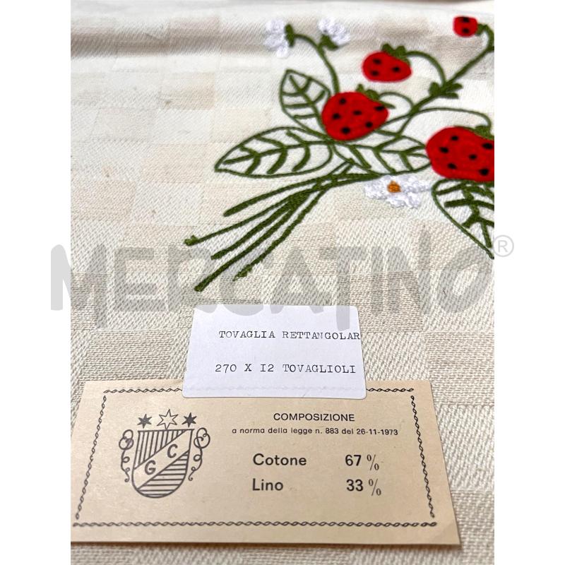 TOVAGLIA 270 X 190 COTONE LINO RICAMO FRAGOLE MARGHERITA + 12 TOV | Mercatino dell'Usato Rivoli 2
