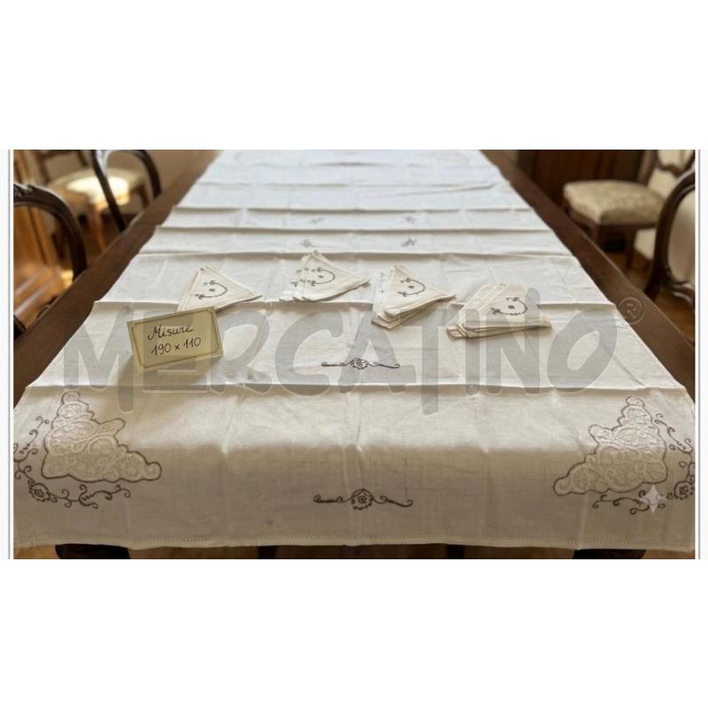 TOVAGLIA ECRU RICAMI + 12 TOVAGLIOLI 110X190 | Mercatino dell'Usato Rivoli 1