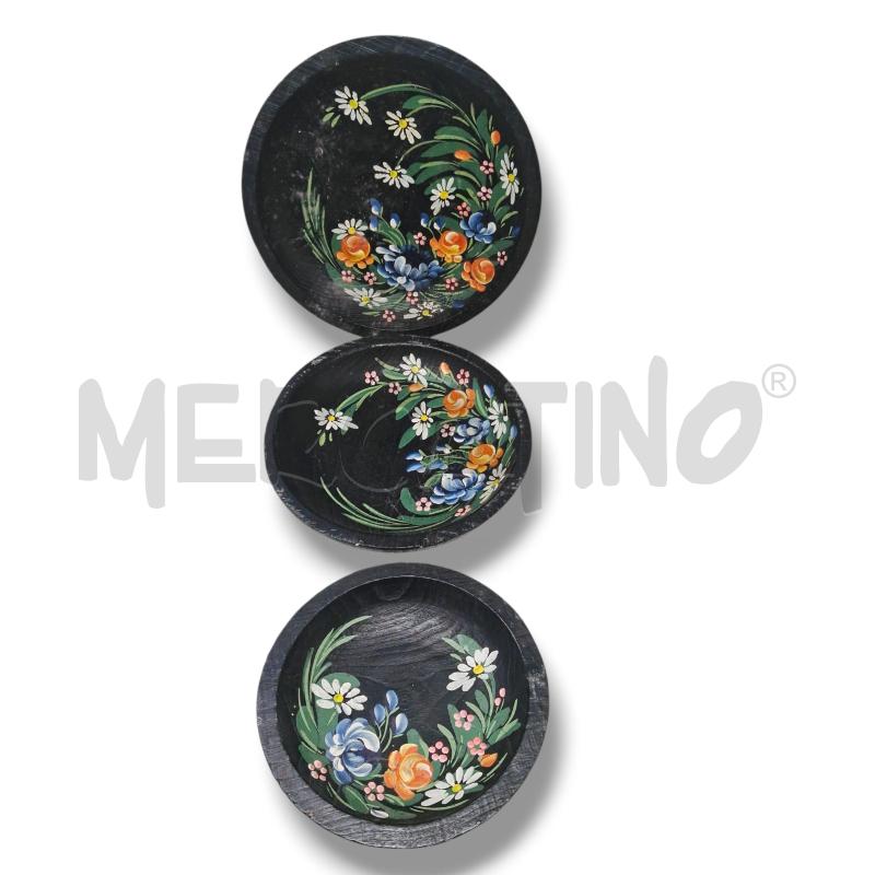 TRIS PIATTI NERI FIORI | Mercatino dell'Usato Rivoli 1