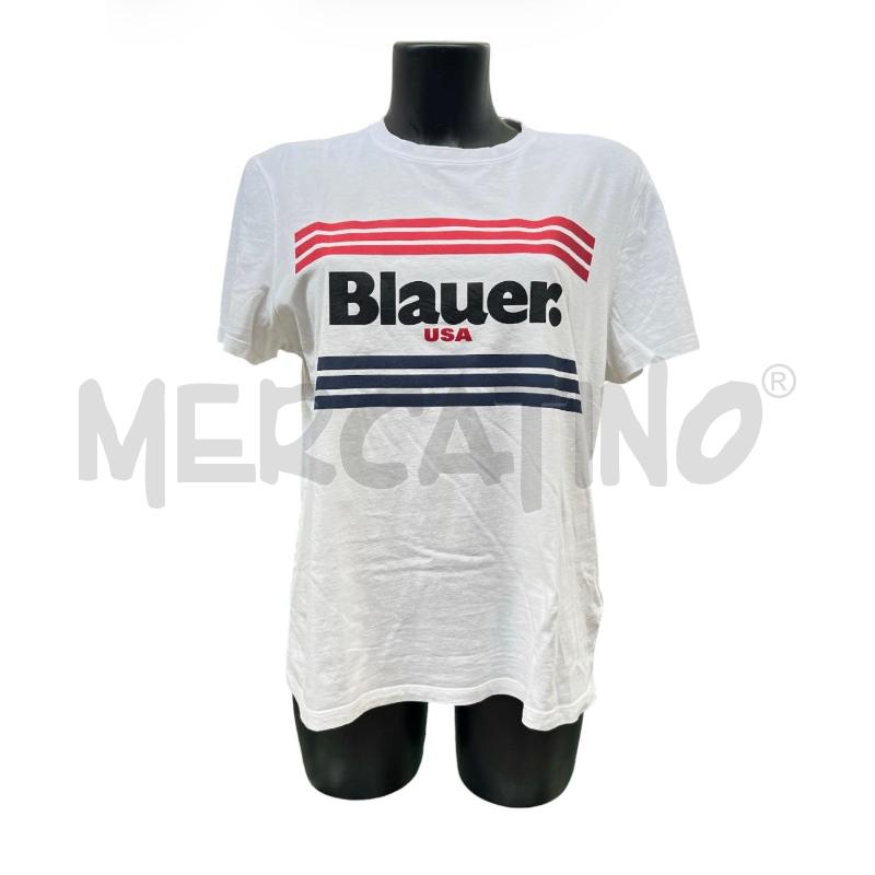 T SHIRT DONNA BLAUER BIANCA LOGO BLU E ROSSO | Mercatino dell'Usato Rivoli 1