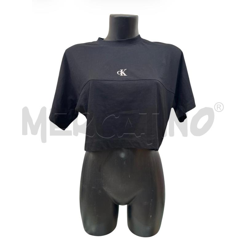 T SHIRT DONNA CALVIN KLEIN NERA CROPP LOGO | Mercatino dell'Usato Rivoli 1