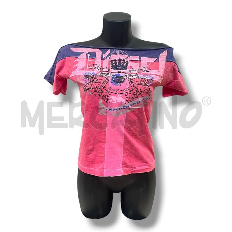T SHIRT DONNA DIESEL FUCSIA LOGO RICAMATO | Mercatino dell'Usato Rivoli 1