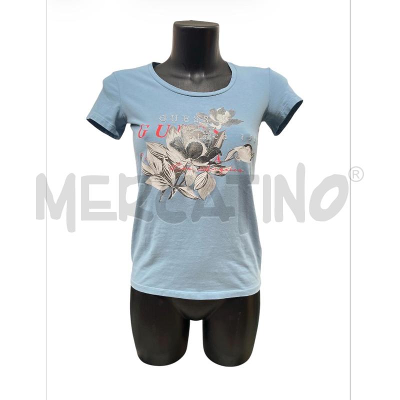 T SHIRT DONNA GIESS AZZURRA FIORI LOGO RICAMATO | Mercatino dell'Usato Rivoli 1