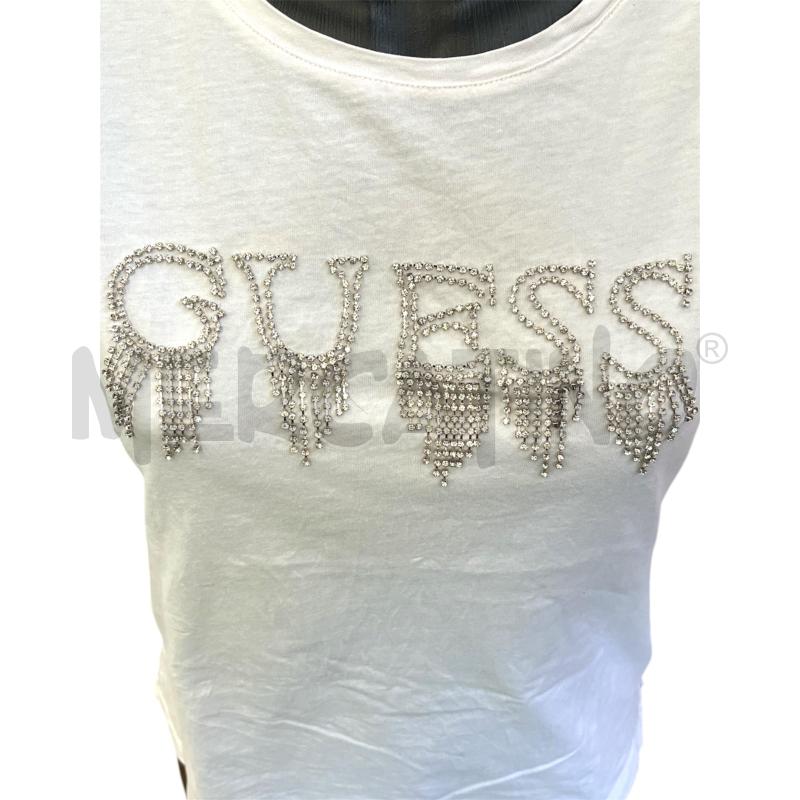 T SHIRT DONNA GUESS BIANCA LOGO STRASS PENDENTI  | Mercatino dell'Usato Rivoli 3