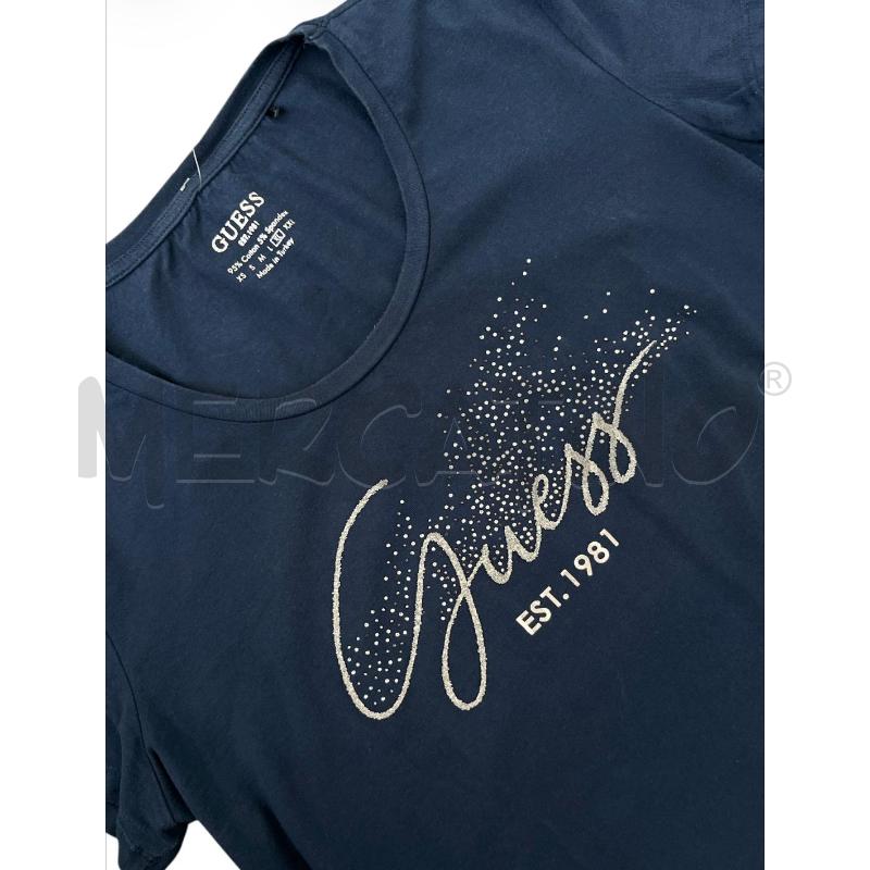 T SHIRT DONNA GUESS BLU LOGO STRASS  | Mercatino dell'Usato Rivoli 3