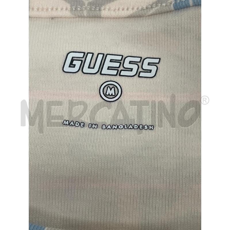 T SHIRT DONNA GUESS CREMA AZZURRA MULTILOGO CROPP | Mercatino dell'Usato Rivoli 3