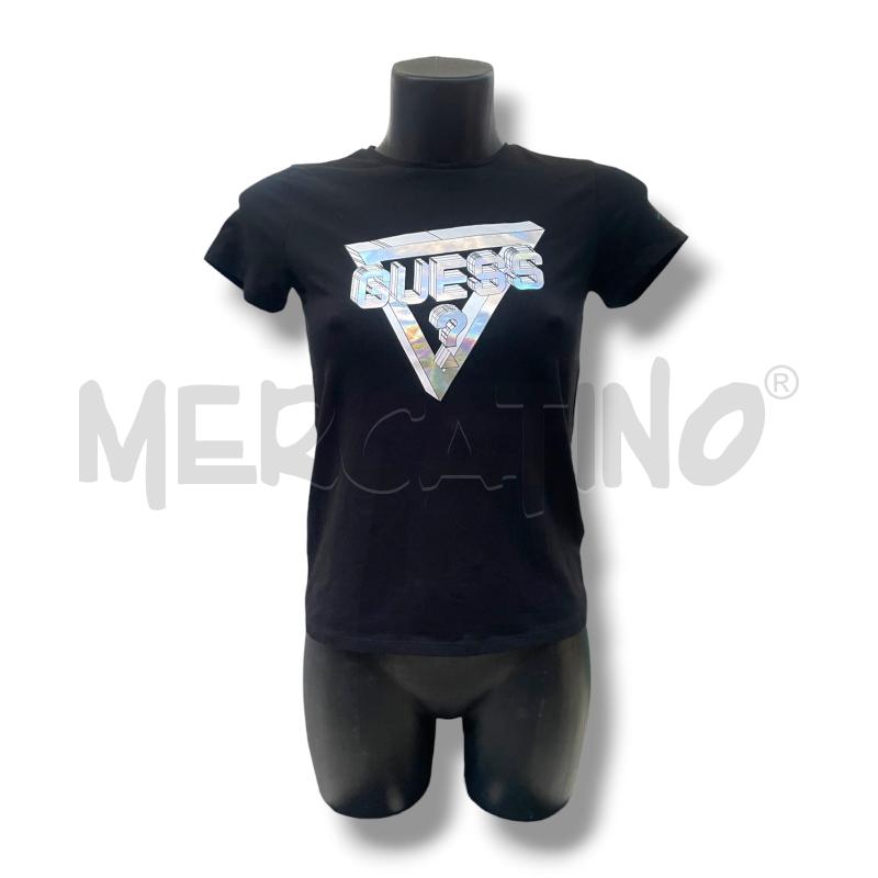 T SHIRT DONNA GUESS NERA LOGO OLOGRAFICO | Mercatino dell'Usato Rivoli 1