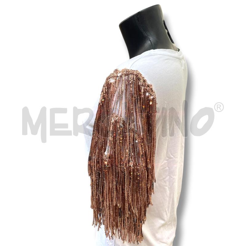 T SHIRT DONNA MIKYRI BIANCA MANICHE FRANGE PAILLETTES BRONZO | Mercatino dell'Usato Rivoli 3