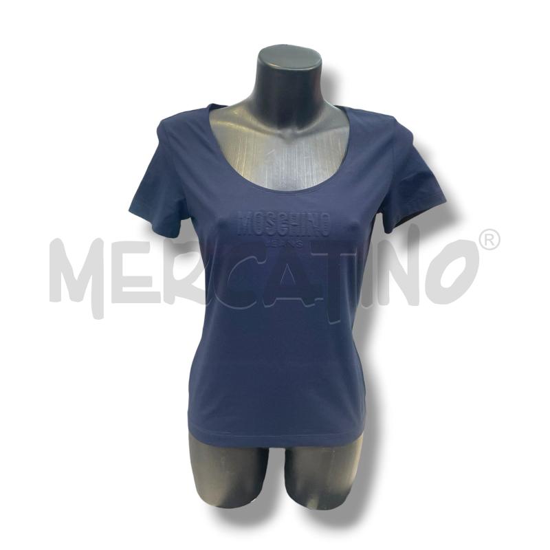T SHIRT DONNA MOSCHINO JEANS BLU NAVY LOGO RILIEVO | Mercatino dell'Usato Rivoli 1