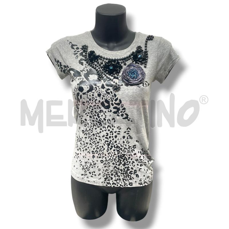 T SHIRT DONNA PINKO GRIGIA ANIMALIER SCOLLO PERLE | Mercatino dell'Usato Rivoli 1